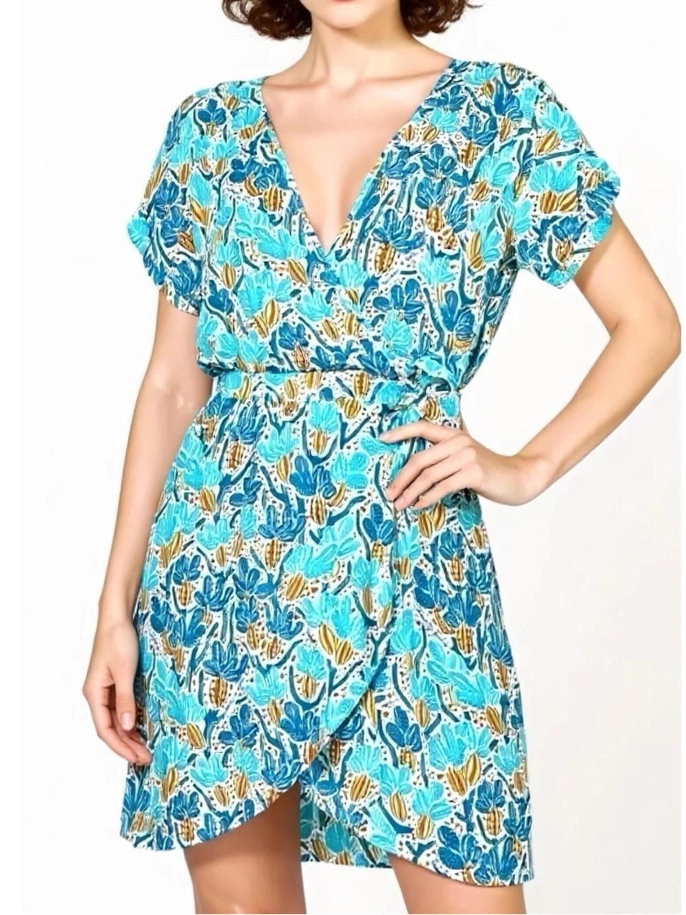 NWT Poupette St Barth Floral Wrap Mini Dress, Size M